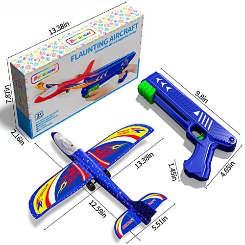 3 Packs de jouets lanceurs d'avion, 12,6 pouces de mousse LED planeur avion catapulte, 2 modes de vol, Outdoor Sports Jouets volants 4 5 6 7 8-12 ans Garçons Filles Cadeaux d'anniversaire (Bleu)