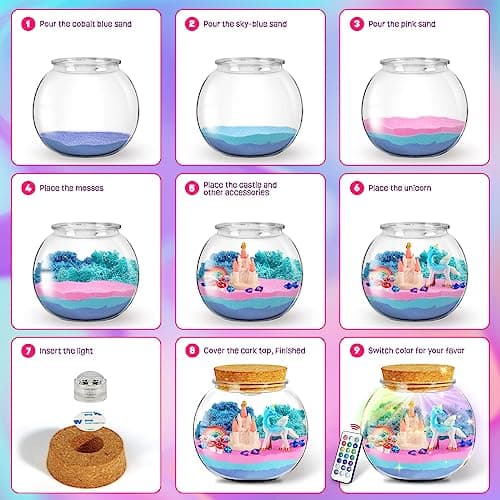DIY-LAOESE Cadeaux Licorne – Kit de Terrarium – Cadeau d'anniversaire pour Filles âgées de 4 5 6 7 8-12 Ans – Jouets Licorne – Kit d'art et d'artisanat pour Enfants