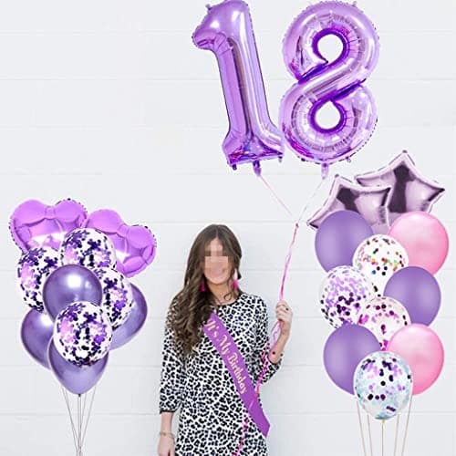 Ballons 18e anniversaire décoration fille ballon violet 18 ans décoration d'anniversaire fille Happy Birthday 18 anniversaire décoration fille ballon