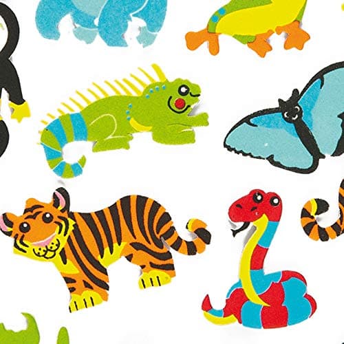 Baker Ross Lot de 100 Autocollants en Mousse - Motif Jungle et forêt Tropicale