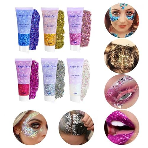 Gel Pailleté Pour Le Corps 6 Bouteilles Paillettes Pour Le Visage Paillette Visage Et Cheveux Pour Le Visage, Les Cheveux, Le Corps, Les Paillettes, Pour Le Festival, Le Maquillage Mascarade