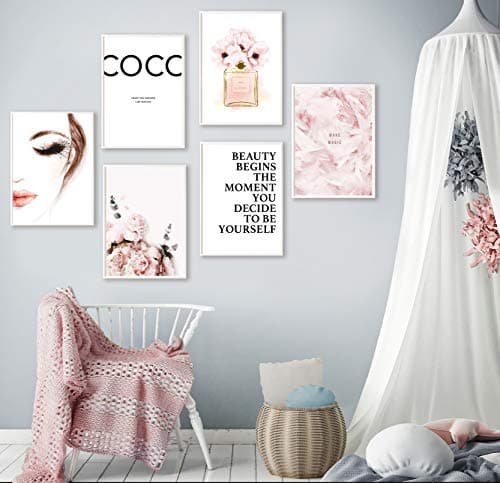 Artpin® Lot de 6 affiches murales élégantes pour salon, SANS CADRE! format A4 pour chambre - motif Coco Rose W2