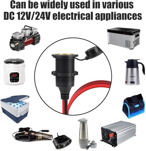 Dongge Rallonge de prise allume-cigare 3m 2.5mm2 20A. Adaptateur de prise allume-cigare fixable avec bornes de batterie 12V / 24V, facile à installer.