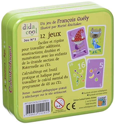 Aritma - CALCULDINGO GS/CE2 - Jeu de Cartes Éducatif dès 5 ans - 12 Jeux d'Aditions et Soustractions - Consolider les Acquis en Calcul Mental - 2 à 4 joueurs - 15 min - Version Française