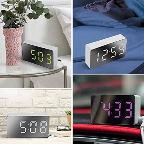 HUSHUI LED Miroir réveil, réveil numérique Mini réveil électronique Multifonctionnel pour Chambre Salon Bureau