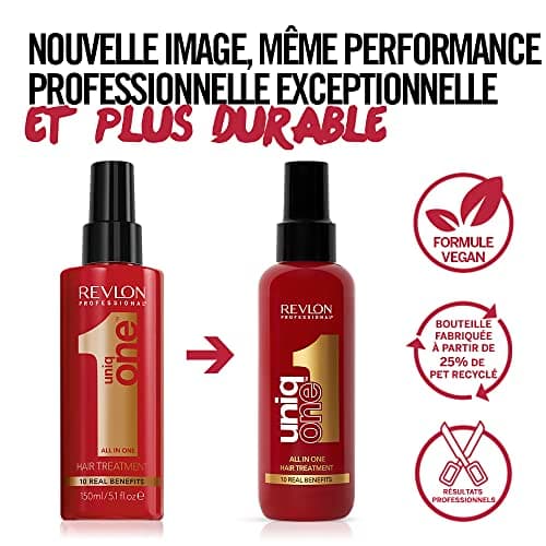 Revlon Professional UniqOne - Masque cheveux en Spray 10 en 1 - Protecteur de Chaleur pour Cheveux - Soin des Cheveux Sans Rinçage - Spray Cheveux Formule Vegan - Tous Types de Cheveux - 150 ml