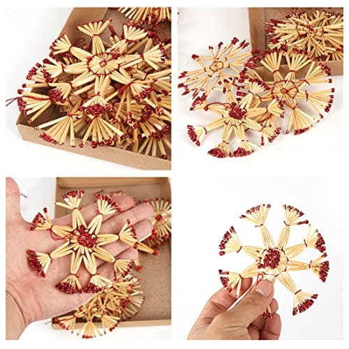 Bluelves Decoration Sapin Noel, 27pcs Decoration Sapin en Paille, Ornement d'arbre de Noël Paille, Pendentif Arbre de Noël Paille, Naturelle Suspension en Paille pour Deco Sapin Noël