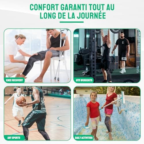 Fly texpro Maintien Compression Genouillère sport,Manchons de genou et jambe V2,Genouillere Arthrose Genou Genouillères pour Femmes/Hommes,Soutenir les douleurs articulaires,les dommages au ligament