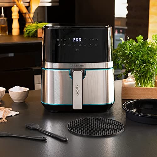 Cecotec Friteuse sans Huile 5,5 L Cecofry Full Inox 5500 Pro Accessoires. 1600 W, Diététique, Numérique, Finitions en Acier inoxydable, Technologie PerfectCook, Comprend des accessoires