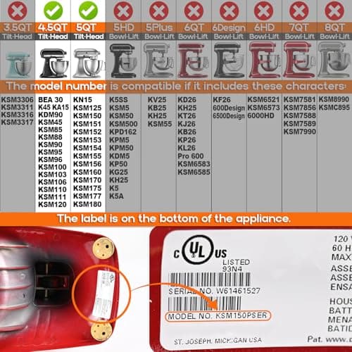 Housses de bol de mixage compatibles avec mixeur Kitchen Aid à tête inclinable de 4,5 à 5 litres
