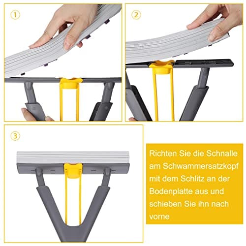 Masthome Balai éponge Absorbant avec Essoreur, Serpillere avec Poignée Réglable de 130 cm, 3 Réutilisables PVA éponge Head, Balai Vadrouille éponge pour Nettoyage Sols