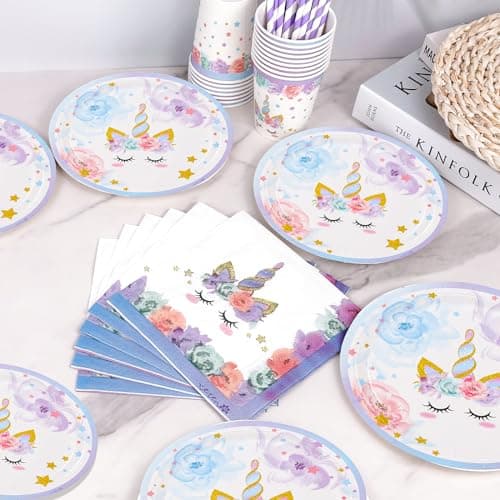 Decoration Anniversaire Licorne, 147 Pièces Assiettes Anniversaire Licorne Deco, Arche Ballon Banner Licorne Fille, Kit Anniversaire Licorne Assiettes Gobelets Serviettes Ballons pour Enfants Party