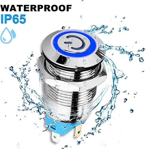 Gebildet 2pcs 12mm Autobloquant Interrupteur, Acier Inoxydable Verrouillage Bouton Interrupteur, Normalement Ouvert SPST 12V-24V 3A Interrupteur à Levier Étanche avec Fiche à Douille (Bleue+Rouge)
