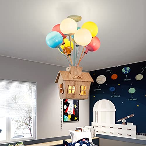 BOBOPAI Plafonnier Chambre d'Enfant,Lampe Suspendue Bois LED Télécommande,Lampe Ballon Verre Rond,Lustre Moderne Garçon Fille Chambre à Coucher,Maternelle,Chambre Bébé (Ampoule Incluse)