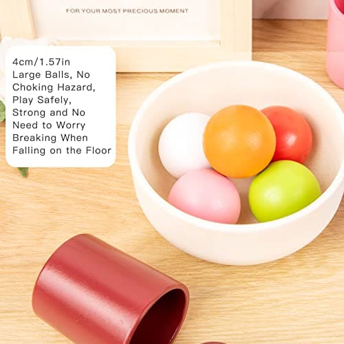Auvewilo Jouet de Tri de Couleurs avec Boules et Gobelets en Bois, Ensemble de Jeu d'Association Montessori pour Enfants