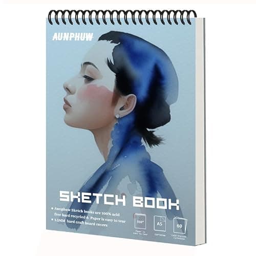 Aunphuw Carnet Dessin A5 Sketchbook, 120GSM Cahier Dessi Reliure Spirale Papier Dessin Cahier avec Couverture Rigide de Croquis Papier sans Acide 120 Pages pour Enfant et Adultes D'artiste