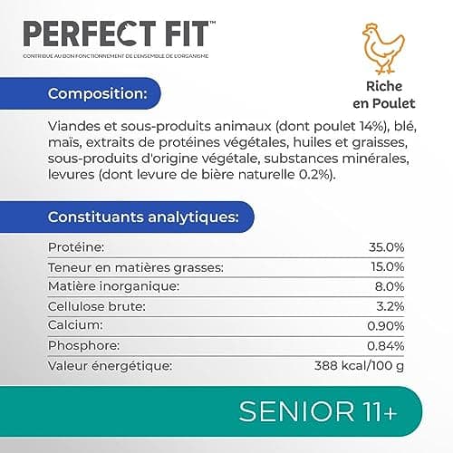 PERFECT FIT Senior 11+ Croquettes Gourmandes pour Chat Senior Stérilisé – Nourriture Riche en Poulet – 1,4 kg (Lot de 5)