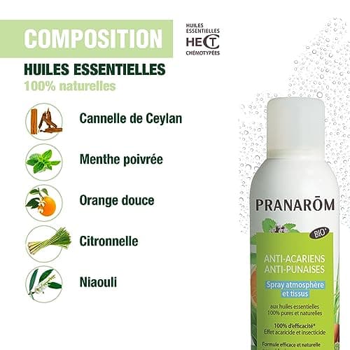 Pranarôm – Spray anti-acariens et punaises de lit ALLERGOFORCE – Efficacité prouvée – Elimine 100% des acariens et punaises de lit - 150 ml