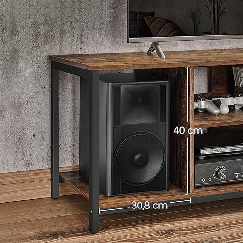 VASAGLE LTV060B01 Meuble TV pour TV Jusqu’à 152 cm (60"), avec étagères Ouvertes, Console TV pour Salon, Salle de Divertissement Marron Rustique/Noir