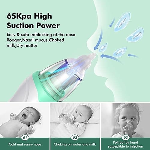 Mouche Bebe Electrique, Aspirateur Nasal Bebe Avec 3 Embouts Et 3 Niveaux D'aspiration, Mouche Bébé Avec Musique Et Lumière Pour Jeunes Enfants