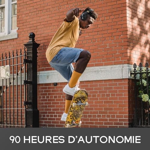 DOQAUS Casque Bluetooth sans Fil, Casque 90 Heure de Lecture, Casque Bluetooth 3 EQ Modes, Casque Audio avec Microphone Intégré, Casque sans Fil pour Cours en Ligne/téléphone/tablettes/pc