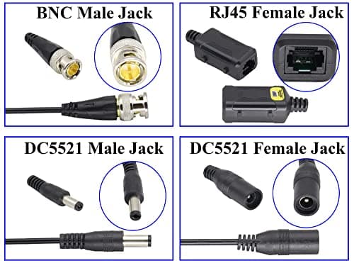 zdyCGTime Balun vidéo passif RJ45 femelle vers BNC mâle émetteur-récepteur réseau CC, câble de surveillance Full HD RJ45 vers BNC compatible avec tous les équipements vidéo (16,5 cm 4 paires)