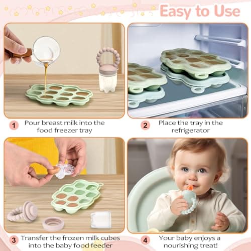 WEST STORY Tetine Grignoteuse Bébé, Tetine Fruits Bebe en Silicone, Inclus Bébé Food Rangement Nourriture, 2 Grignoteuse 3 Tailles de Tétines pour Bébé de 3~24 Mois, Jouets de dentition (Vert & Rose)