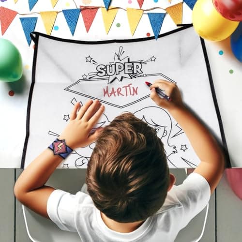 PACK SUPER-HÉROS À COLORIER Ensemble de 10 Sacs Individuels avec Cape, Masque, Bracelet, 5 Crayons et Ballon | Kit de Coloriage Non-Tissé pour Enfants | Cadeau d'Anniversaire et Fêtes Infantiles