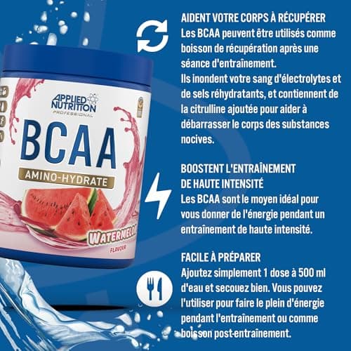 Applied Nutrition Amino-Hydrate BCAA en Poudre, Complément d'Acides Aminés à Chaîne Ramifiée, Poudre d'Acides Aminés Essentiels, Boisson Énergétique (450g, Orange & Mango)