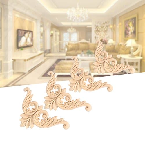 Moulure Decorative Bois,4PCS Bois Caoutchouc Sculpté Coin Onlay Applique Meubles Forme De Fleur Non Peint 8 X 8cm pour Le Mur,Les Portes,Les Armoires,Les Fenêtres Ou Les Miroirs(8 * 8)