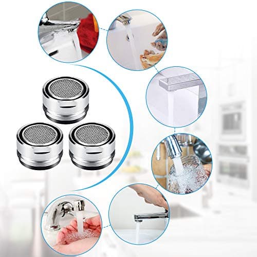 PERFETSELL Lot de 5 aérateurs de robinet en laiton, bec fileté mâle de 24 mm, buse d'économie d'eau à faible débit, radiateur anti-éclaboussures avec joint et clé, pour cuisine et salle de bain