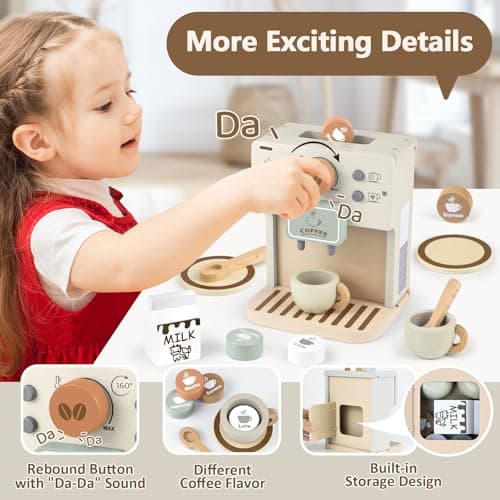 Airlab Cafetière en Bois Bébé, Jouet Jeux de Rôle Éducatif Éveil Montessori, Boulangerie Nourriture Accessoire Dinettes Cuisine, Cadeau Créatif Anniversaire Pâques Halloween Noël Garçon Fille 3+ Ans