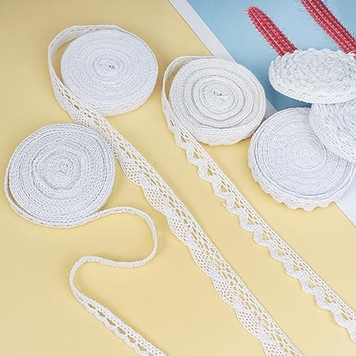 6 Rouleaux Dentelle Blanche, Ruban Dentelle Vintage DIY Dentelle Ruban, Ruban Dentelle Blanc, Ruban en Dentelle Vintage, Bordure en Dentelle pour Déco d'anniversaire Bricolage Artisanat, 4.5m/rouleau