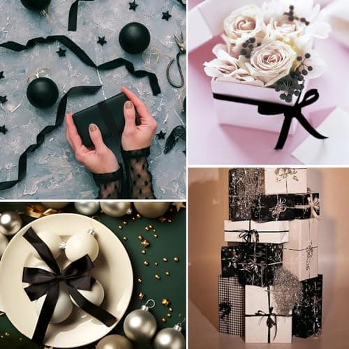 2 Rouleaux Ruban Noir, 12mm X 22m Ruban Satin Noir Ruban de Satin, Ruban Couture pour Emballage Cadeau Bouquet Gâteau Décoration Halloween Noël Fête