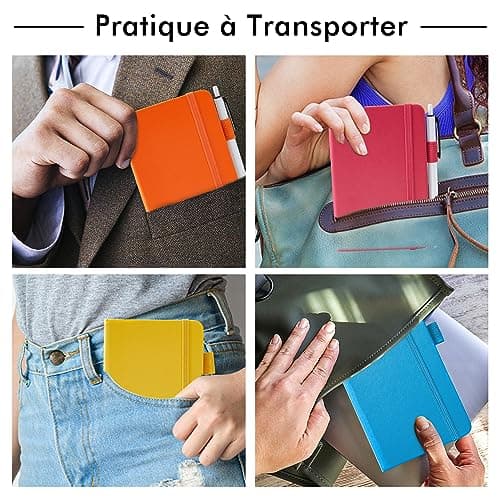 feela 6 Carnet de Notes de Poche A6 avec 6 Stylos Noirs, Page Lignée, Petit Carnet de Poche à Couverture Rigide avec Porte-Stylo, Bloc Note A6 pour Bureau Ecole pour Notes, 9 x 14 cm, Couleurs Unies
