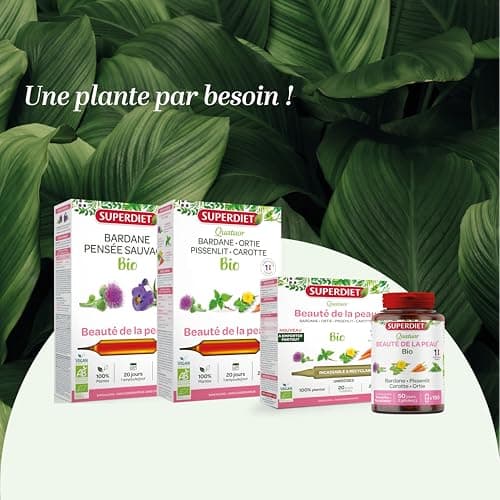 SUPERDIET - PROTOCOLE BEAUTÉ BIO - Beauté de la peau - 3 phases pour sublimer votre peau - 30 ampoules de 15 ml