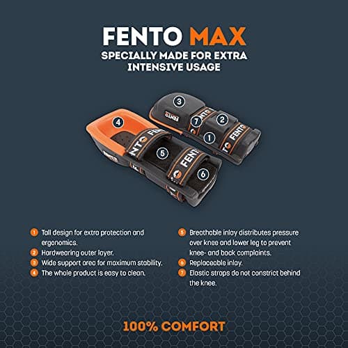 FENTO Max | Genouillères extra longues pour homme | Protection des genoux robuste avec sangles réglables | Genouillères confortables pour sols, travaux de construction, toiture et aménagement paysager