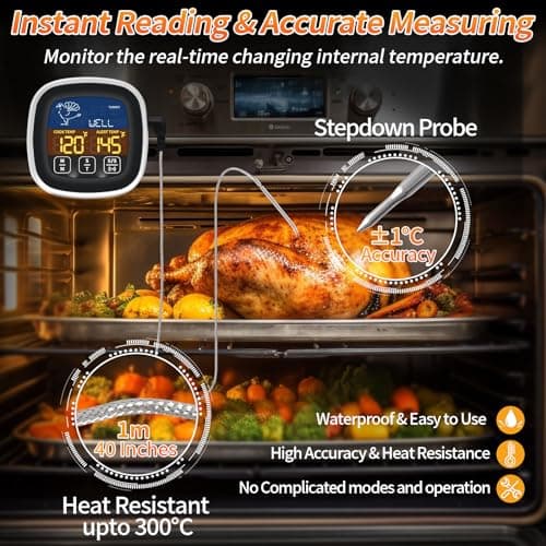 JAMATA Thermometre Cuisine avec Sondes de 16cm,Thermomètre à Viande numérique LED précis,thermomètre de grillade pour barbecue avec Rétroéclairage LCD & Aimant Fonction d'alarme pour Cuisson,Viande
