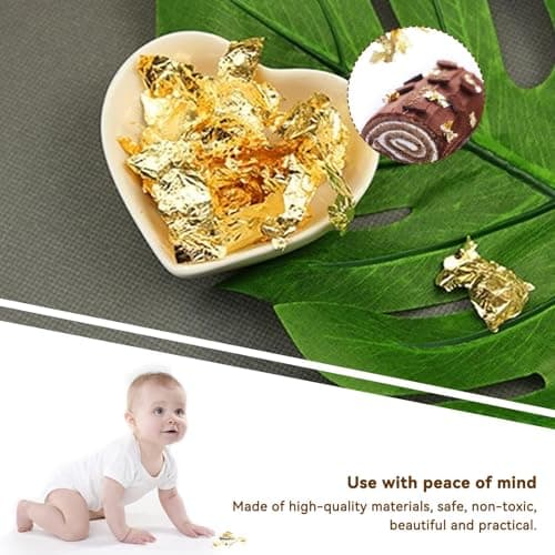 2 Bouteilles Feuille d'or Comestible, Feuilles Papier Flocons de Feuille d'or pour Décoration de Dessert Gâteau Chocolat