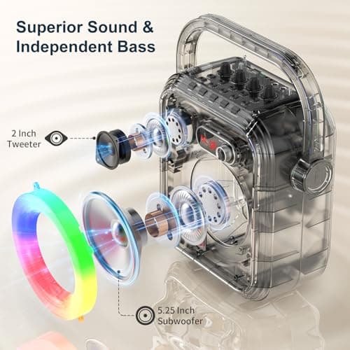 JYX Machine de karaoké avec 2 Microphones sans Fil, Enceinte Karaoke Complet avec Lumières de fête, Portable Système Karaoké Support TWS/AUX/FM/USB/TF Carte