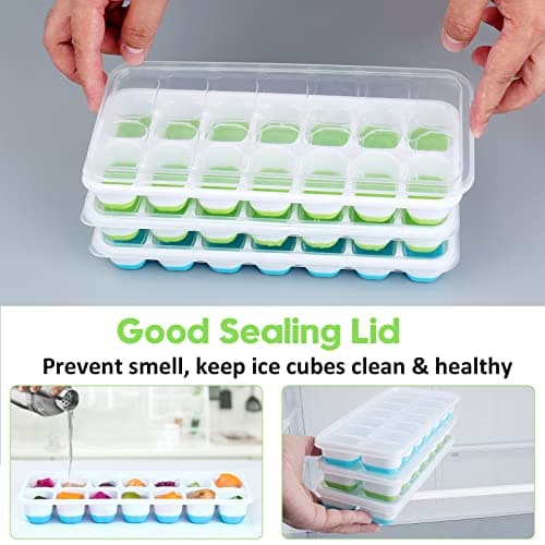 Lot de 4 Bacs à Glaçons avec Couvercle, JRISBO Moule à Glaçons en Silicone sans BPA Certifié LFGB, Empilable Glaçons Plaque Carré Ice Cube Tray pour Nourriture Bébé, Whisky, Boissons