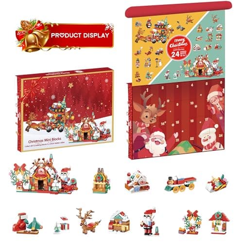 cadeau de Noël Calendrier de l'Avent de Noël pour enfants 2024 - Blocs de construction Cadeaux de vacances pour enfants Ados Coffret cadeau 24 pour filles garçons 12 en 1