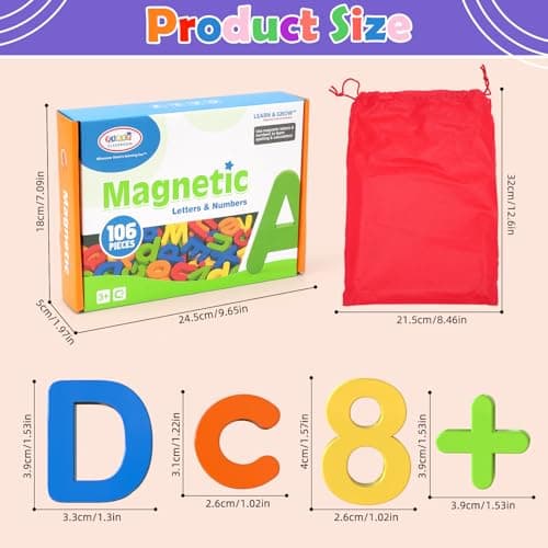 BunnyJOY 106PCS Enfants Lettres Magnétiques Chiffres, Coloré Aimants De Réfrigérateur Ensemble de Jouet Apprentissage Préscolaire de la Petite Enfance, Orthographe, Comptage Jouets Éducatifs