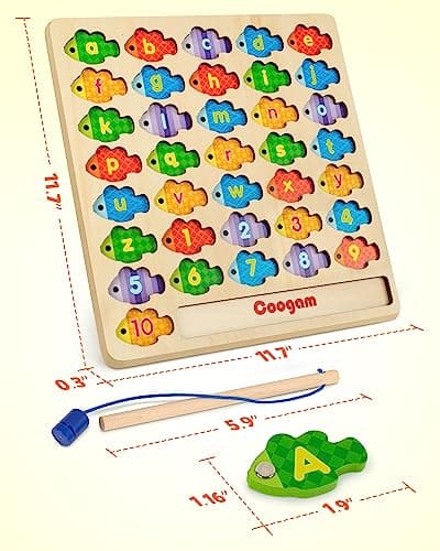 Coogam Magnetic Lettres numériques Jeu de pêche, Livres en Bois ABC Lettres numériques Montessori Jouets éducatifs 3 4 5 Ans Enfants