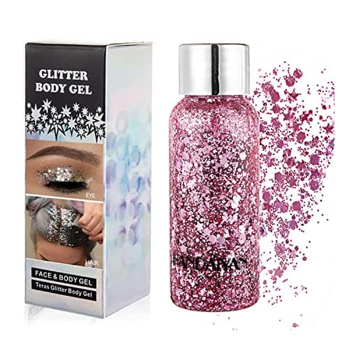 GL-Turelifes Sirène Paillettes Chunky Glitter Liquide Fard À Paupières Glitter Body Gel Festival Glitter Cosmétique Visage Cheveux Ongles Maquillage Longue Durée Mousseux 30g (03# Rose)