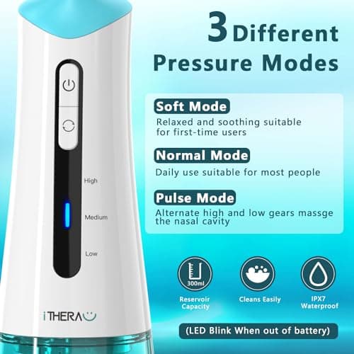 I-THERA-U Kit Lavage de Nez - Sans Fil Lavage de Nez Douche Nasale Seringue Nasale Adulte Nettoyage Nez Kit d'Irrigation Nasale Douche Nasale Sinus Rinse