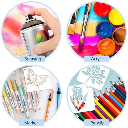 JSRQT 64 Pièces Petits Pochoirs pour Peinture, Modèles de Pochoirs à Thème Nature Fleur Papillon Oiseau, Pochoirs Dessin Peinture Réutilisables en Plastique pour DIY Scrapbook Bois Wall Decor, 3’’