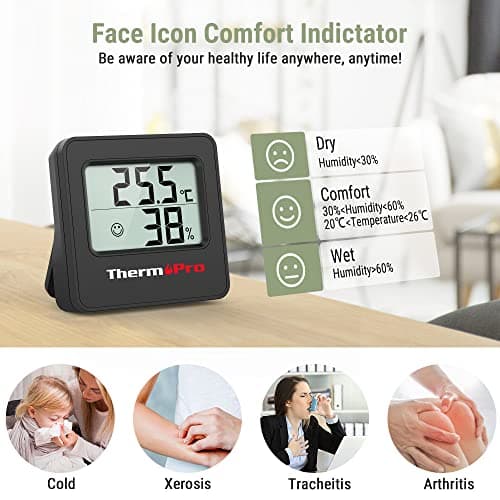 ThermoPro TP157-3 Hygromètre Digital Thermometre Interieur, Thermomètre Chambre Bébé avec Capteur d'humidité de Température et Icône de Visage Indicateur de Confort pour Serre, Cave à Vin, Bureau