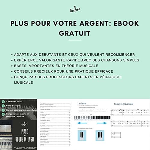 Belfort®️ Autocollants pour notes de piano + clavier pour 49 | 61 | 76 | 88 touches + Ebook gratuit | kit complet premium pour touches noires + blanches | do-ré-mi-fa-sol-la-si | instructions français