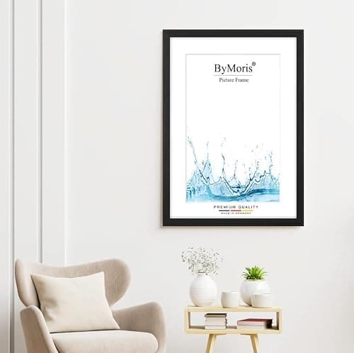 ByMoris Cadre Photo sur Mesure 50 x 66.5 cm en Pin Noir avec Verre Acrylique antireflet, Poster Affiche Puzzle Portrait Cadre Bois